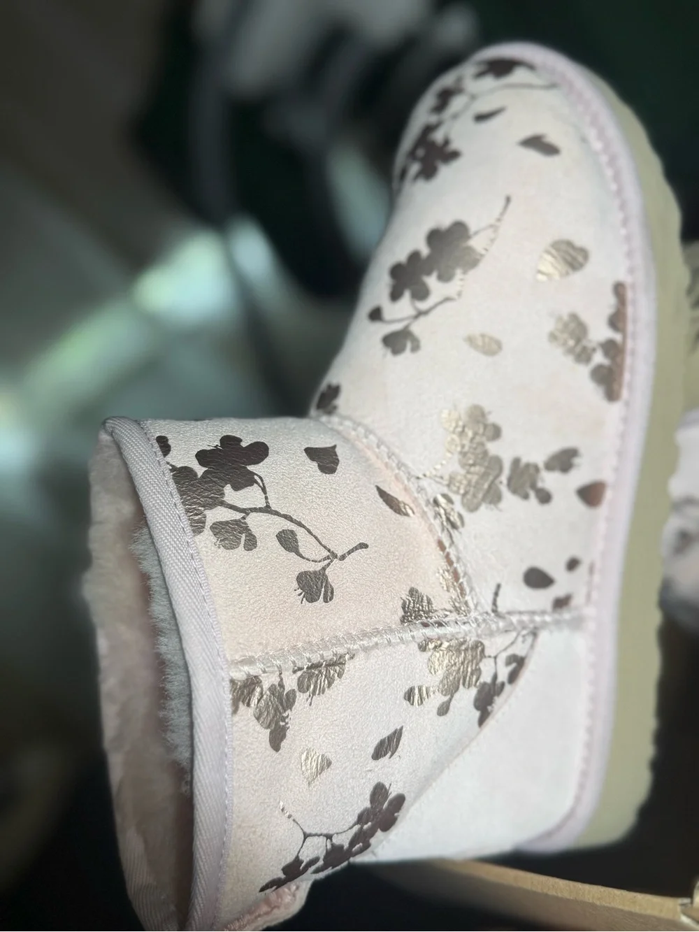UGG Pink Metallic Floral Short Shearling Boots